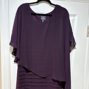 Adrianna Papell Chiffon Overlay Capelet Shutter Pleat Sheath Dress  -